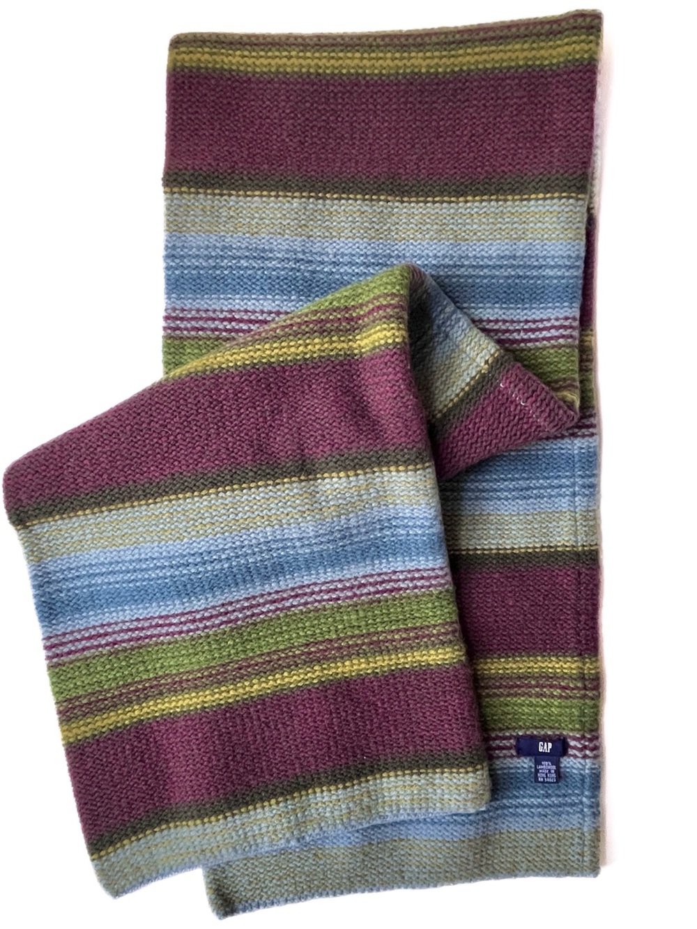 Old Vintage Gap Thick Wool Scarf Knitted stripes Cool Colors